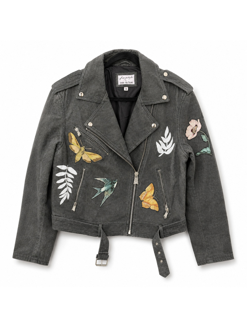 Denim And Bone Patchwork Moto Jacket